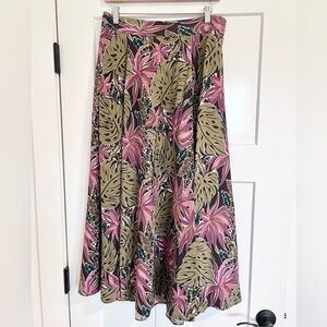 Madewell Crinkle Crepe Tropical Floral Print Midi Skirt